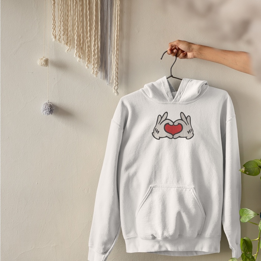 White Hoodie with Heart and Hands Graphic